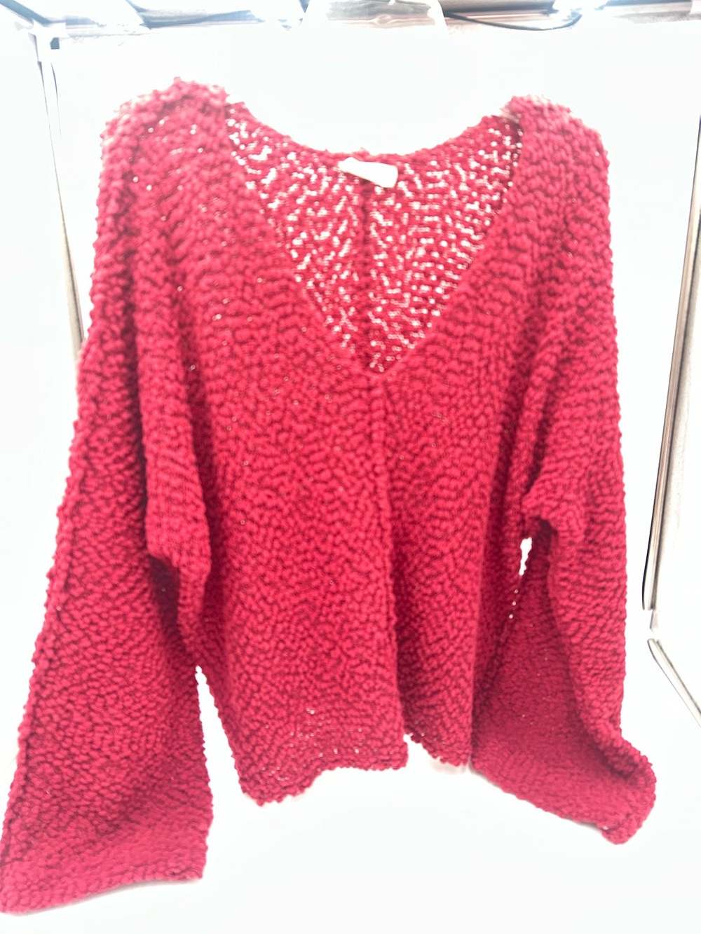 Burgundy Altar'd State Red Chunky V-Neck Sweater